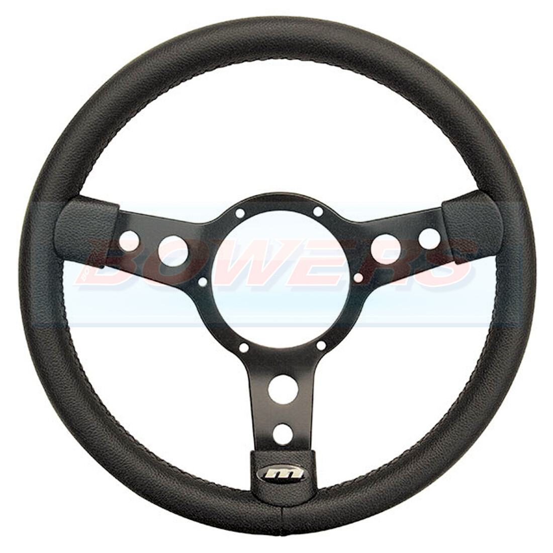 MOUNTNEY 13"" INCH BLACK LEATHER STEERING WHEEL BLACK SEMI-DISHED CENTRE