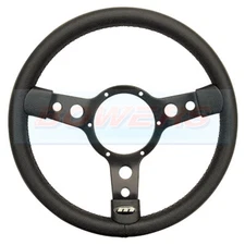 MOUNTNEY 14" INCH BLACK LEATHER STEERING WHEEL BLACK SEMI-DISHED CENTRE