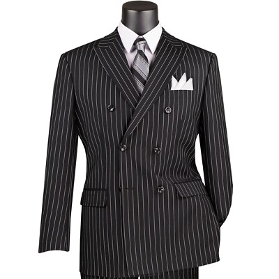 VINCI Men's Pinstripe Double-Breasted 6-Button Suit - 38S-62L, 8