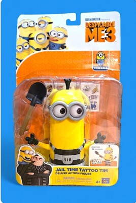  MINIONS~ Despicable Me 3~ Deluxe Poseable~Jail Time Tattoo TIM~WITH 16 TATTOOS 