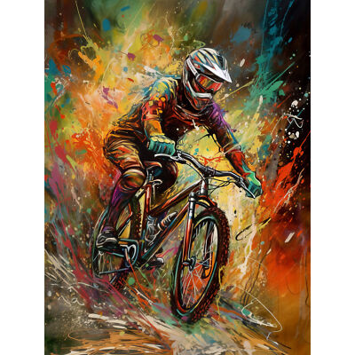 Mountainbiker Paint Splat Portrait Action Shot riesiges Wandbild Poster Druck riesig