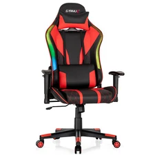 Costway Gaming Chair Adjustable Swivel Computer Chair w/ Dynamic LED Lights Red