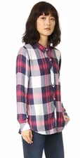 $148 Rails Womens Hunter Plaid Shirt Button Front Sz S White Indigo Blush Q03