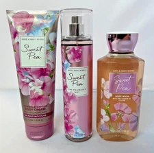 Bath & Body Works SWEET PEA Fragrance Mist Cream & Shower Gel GIFT SET OF 3