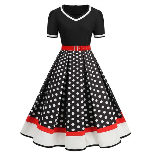 Damen 50er 60er Jahre Rockabilly Vintage Knopf Schaukel Kleid Cocktail Party Midi Kleid - Bild 21 von 35