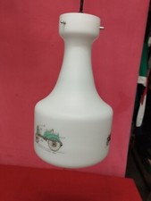 Lampadario A Sospensione In Vetro Opalino Decorato Anni 70 Design Modernariato