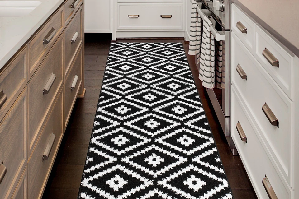 Non Skid Hallway Kitchen Carpet Runner Rug, Custom Length, Black & Silver Grey - Image 3 of 4