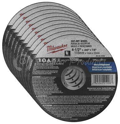 Milwaukee 10 Pack - 4.5'' Cut Off Wheels For Grinders On Metal & Stainless Steel
