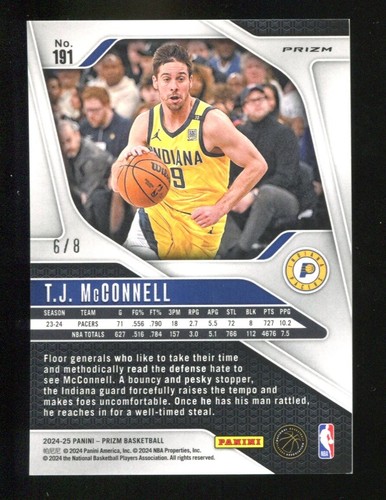 T.J. McConnell 2024-25 Panini Prizm Choice Green 6/8 #191 Indiana Pacers - Picture 2 of 3