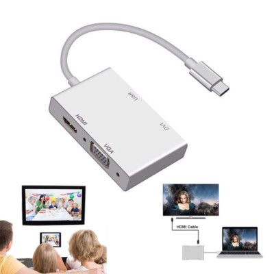 Type C to DVI HDMI VGA USB Cable Video Adapter for Macbook MAC to TV Projector