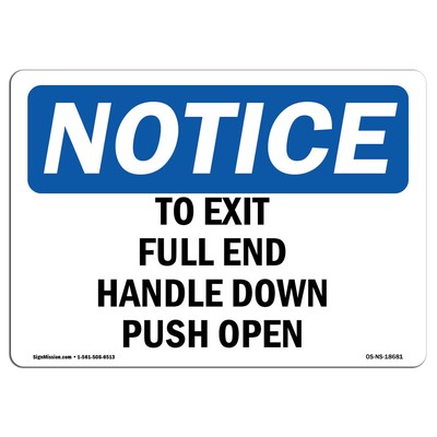 To Exit Pull Red Handle Down Push Open OSHA Notice Sign Metal Plastic Decal