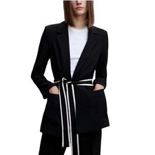 NWT Jason Wu Black  Ivory Tie Waist Belted Blazer - XS