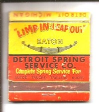 Vintage Detroit Spring Service Eaton Matchbook Michigan Advertising Matches 1/2
