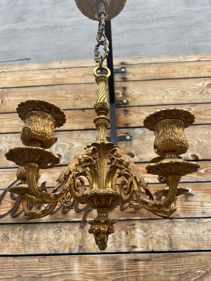 Lustre Bronze Doré Napoléon III XIXeme Ancien Lampe Couloir - Photo 3/4