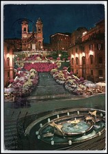Vintage ROME Spanish Steps Night View Postcard 1981 Italy Trinità dei Monti К059