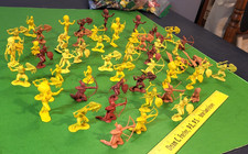 HUGE LOT OF VINTAGE MARX 54MM FORT APACHE INDIANS WITH WEAPONS DAMAGE.