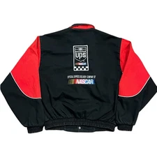 Vintage UPS NASCAR Racing Jacket Ashley Sewn Products Black Red Size L