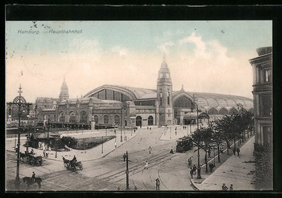 Ansichtskarte Hamburg-St.Georg, Hauptbahnhof mit Strassenbahn 