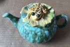 Vintage Unique Handmade Art Pottery Flog Cover Tea Pot with Abstract Body Design — photo 1