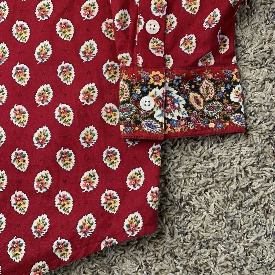 Camisa Vera Bradley Mujer Grande Roja Algodón Floral Bolsillo Abotonado Hecha en EE. UU. Foto 4 de 4
