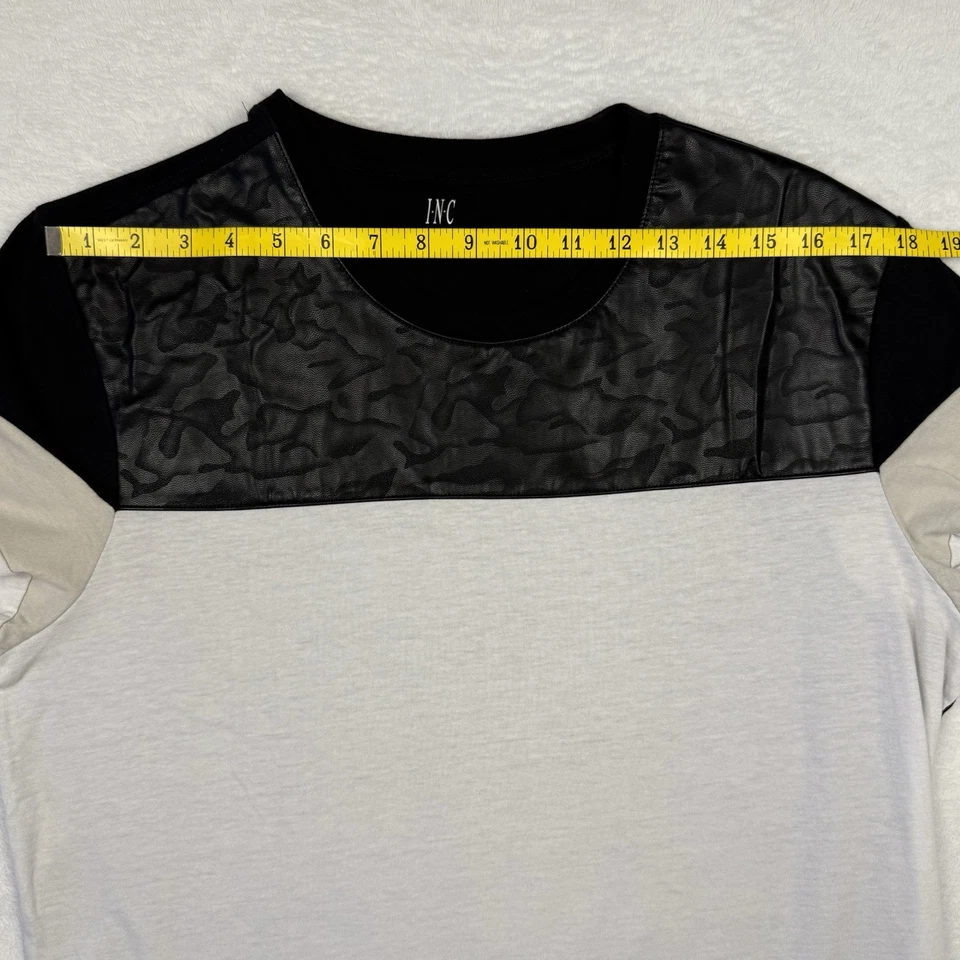 Camiseta INC International Concepts L Negra Taupe Marfil Imitación Cuero Borde Informal Foto 3 de 4