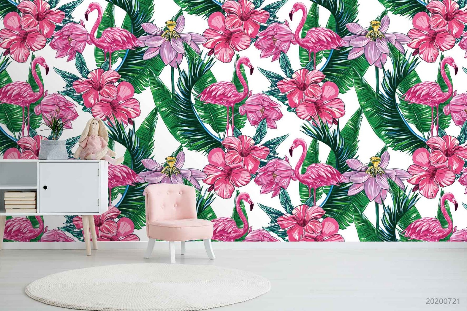 3D Flamingo Flower Leaf Pattern Wall Murals Wallpaper Murals Wall Sticker 4