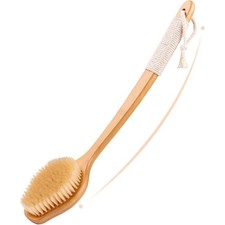 Bamboo Back Scrubber for Shower with Curved Long Handle - Stiff Natural Boar