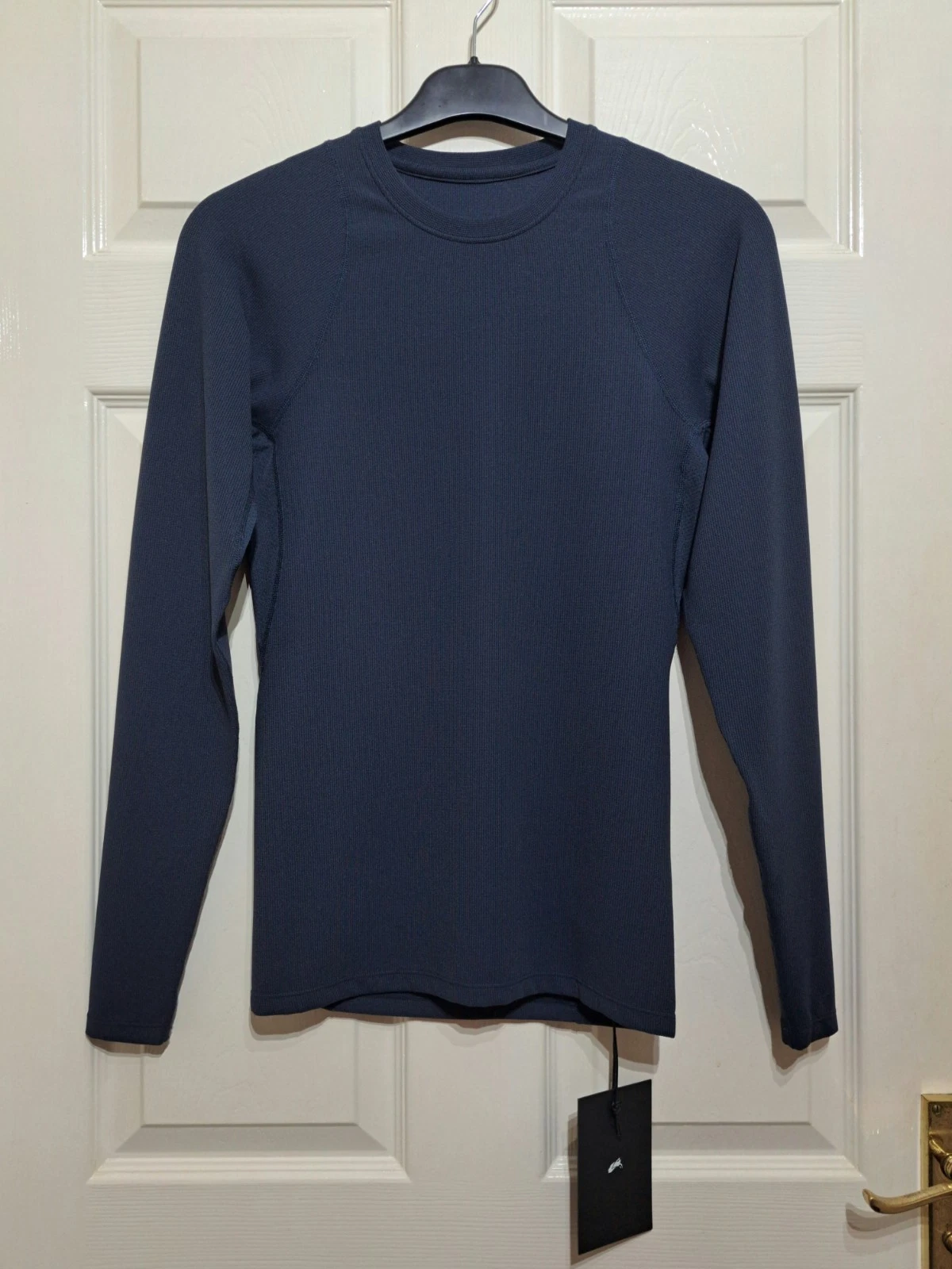 Alphalete Power Compression Shirt Men's Size M Long Sleeve Waffle Jacquard Navy