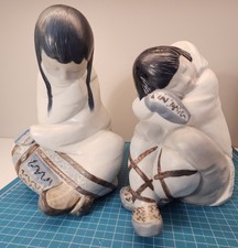 Lladro "Eskimo Boy" #2007 & "Eskimo Girl" #2008 Porcilan Figurines Retired 2004