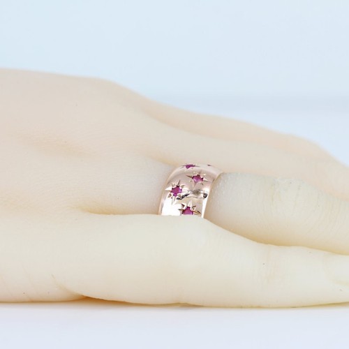 Vintage 14k Rose Gold Genuine Ruby Celestial Starry Wide Band - Picture 4 of 5