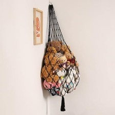 Stuffed Animal Hammock Corner Hanging Net for Stuffy Animal Storage L Black
