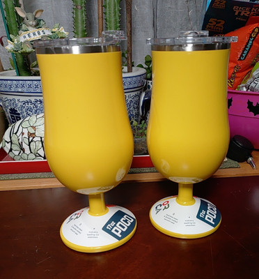 Pair of Orca POCO 17oz. Sunflower Yellow Hurricane Cocktail Insulated Glasses