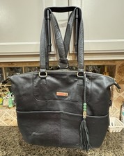 Lily Jade Black Leather Diaper Backpack with Zipper, Pockets, Detachable Strap