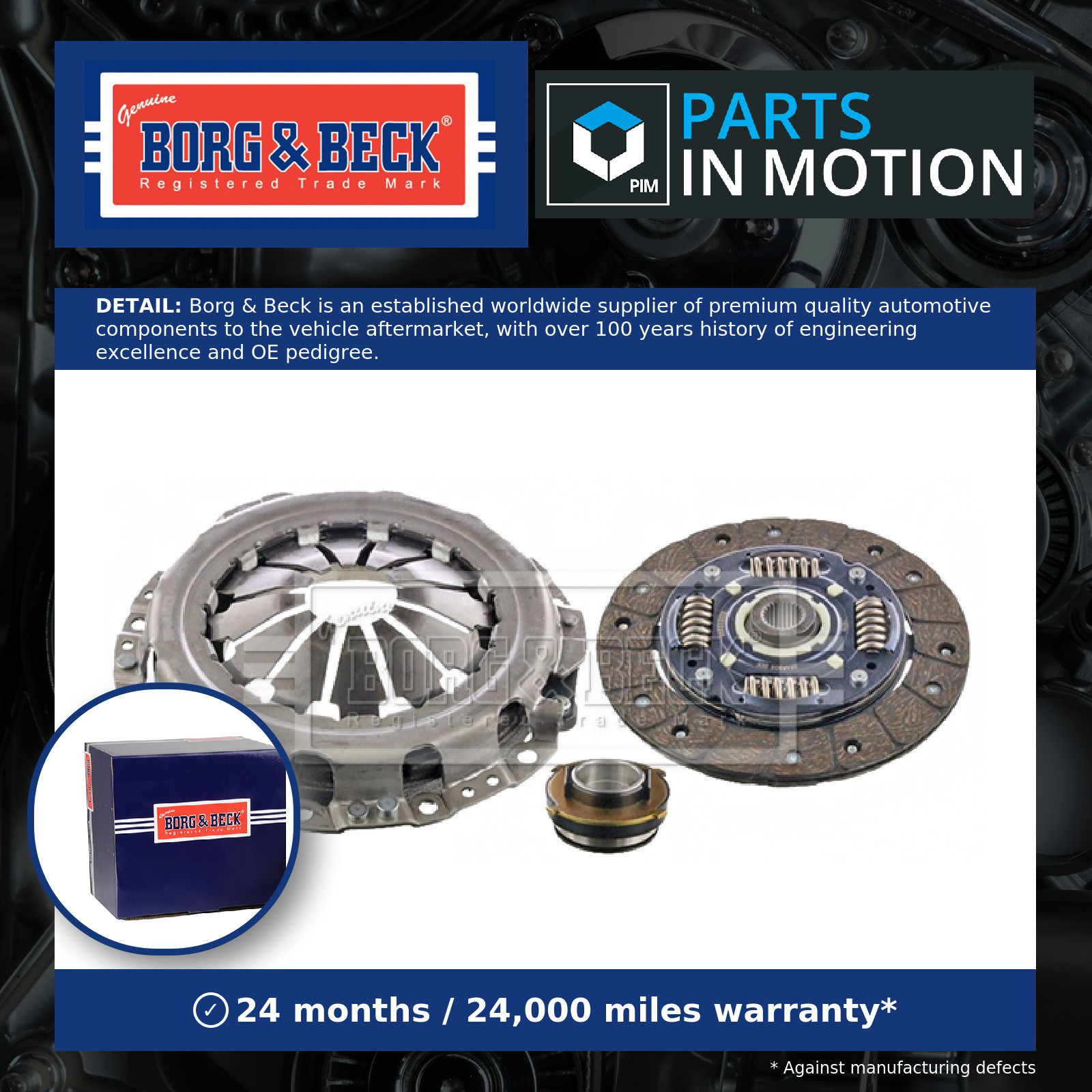 Clutch Kit 3pc (Cover+Plate+Releaser) HK2835 Borg & Beck Top Quality Guaranteed