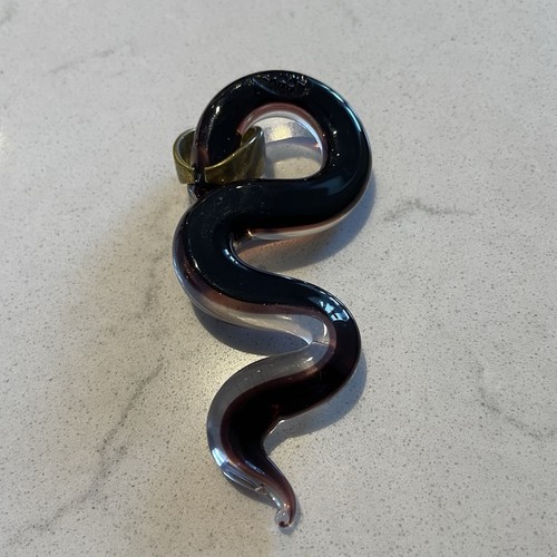 Serpente serpente di Murano ciondolo vetro artistico rame nero bronzo con anello ottone - Foto 4 di 7