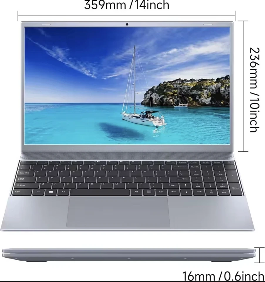 15.6" Slim Laptop – Intel Pentium J3710 (Quad-Core up to 2.6GHz), 8GB RAM - Image 3 of 4