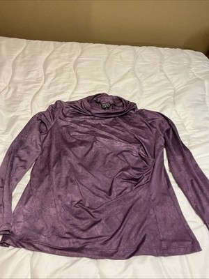 NWT Clara Sun Woo Crushed Silk Knit Draped Neck Side Ruched Top Size S Plum