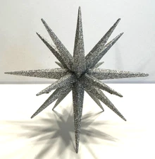 X LARGE STARBURST 6" SILVER TOPPER Ceramic Christmas Tree Star Glitter Sputnik