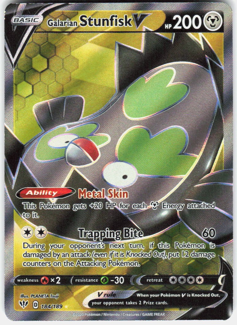Galarian Stunfisk V 184/189 Ultra Rare Darkness Ablaze Pokemon Holo NM PKM114