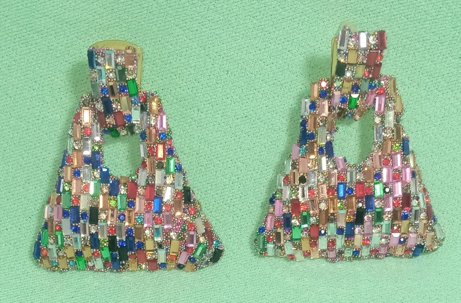 Big STATEMENT Multi Color RHINESTONE EARRINGS Col… - image 5