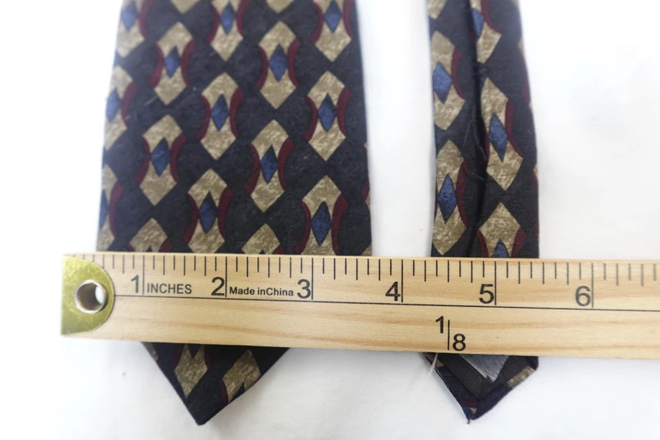 Corbata Puritana Negra Oro Rojo Patrón Diamante De Colección Años 90 Para Hombre Clásica Foto 3 de 4