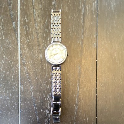 Women s Silver Tone Analog Dress Watch Roman Numerals Gem-Set Bezel Bracelet