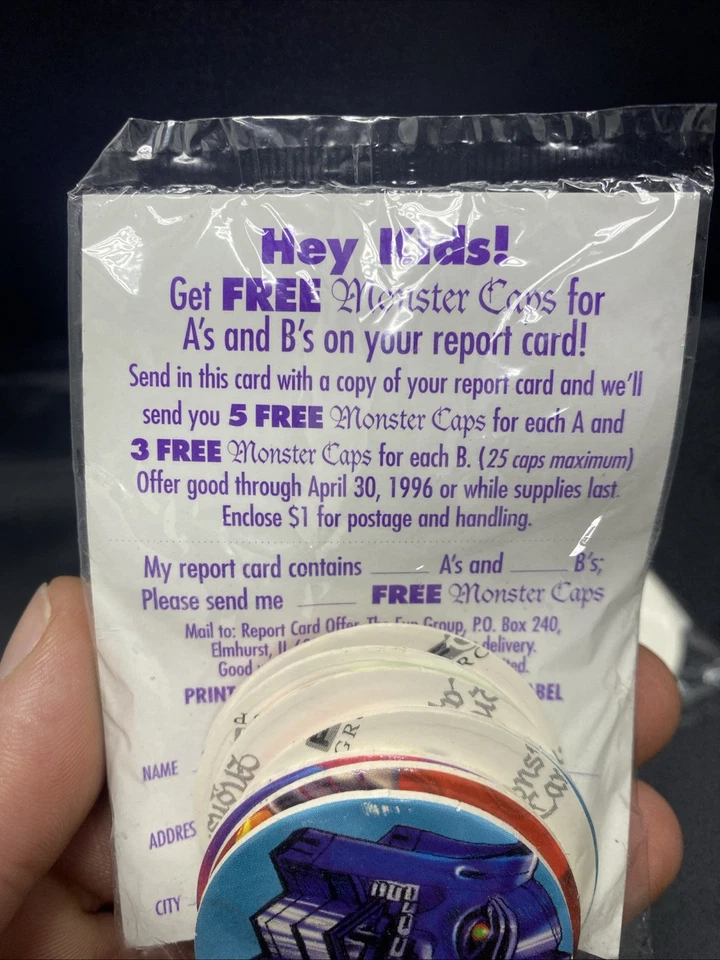 Vintage 1995 Monster Caps Pogs Milk Cap - 2 Sealed Promo Packs - Image 2 of 3