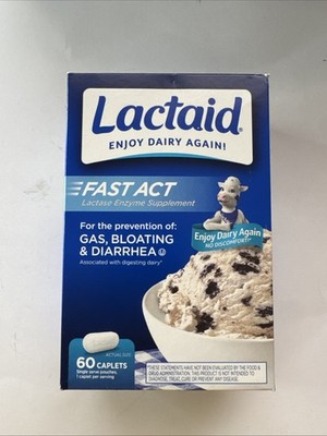Lactaid Fast Act Lactase Enzyme Supplement 60 Caplets Exp 8/26