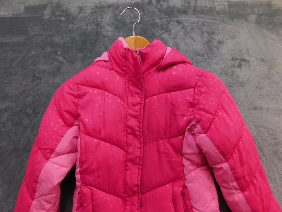 Chaqueta Vertical 9 Niñas Pequeña 6/7 Rosa Con Capucha Forrada de Vellón Puffer Invierno Estrella Foto 2 de 4