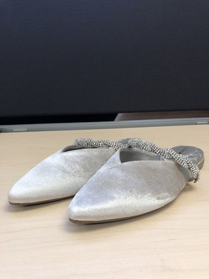 Women s Birdies The Swan Silver Velvet Gem Bracelet Slip On Mule Flat Sz 9.5