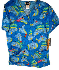 Tooniforms Scrub Top Aladdin Genie Applause Shaped V-Neck Print Top XS