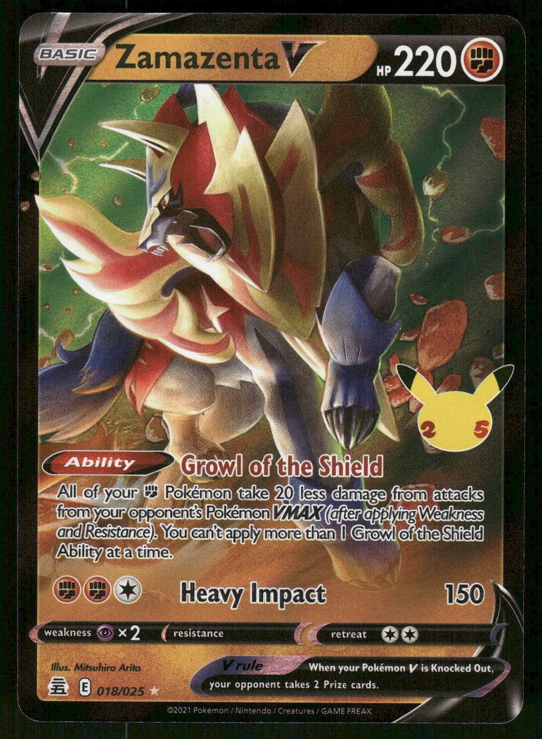 2021 Near Mint Pokemon Zamazenta V 018/25 Celebrations English