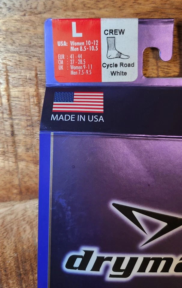 Paquete de 2 calcetines Drymax Cycle Road Crew NUEVOS grandes blancos y negros (W 10-12, M 8,5-10,5) Foto 2 de 4