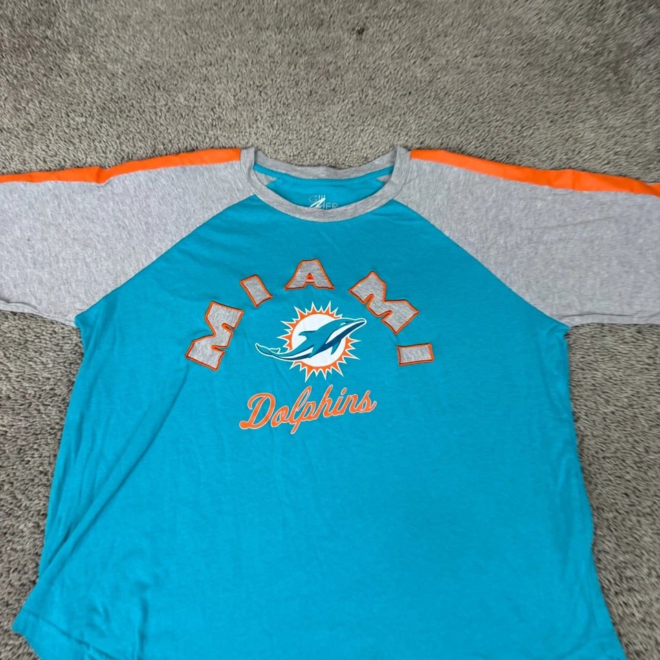 Miami Dolphins Mujer Grande Azul Verde Gris Manga Raglán NFL Fútbol G-III Foto 3 de 4